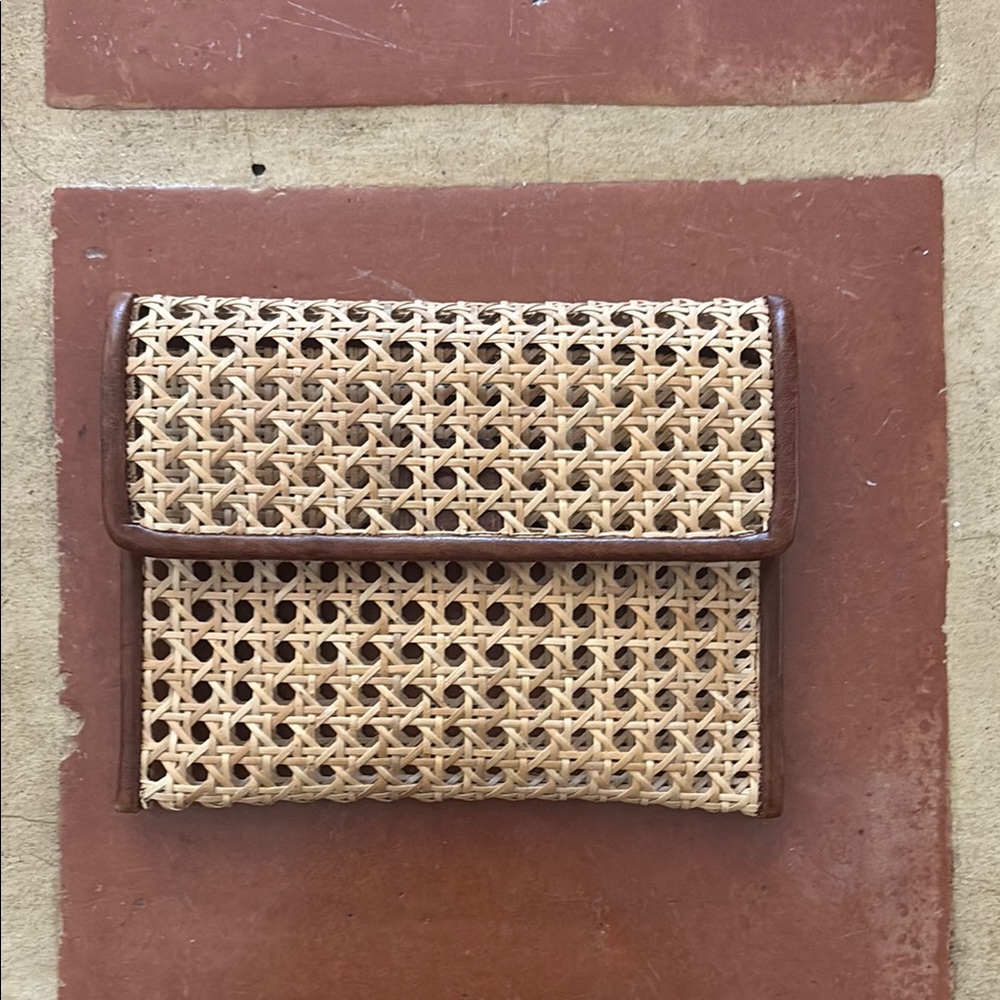 Bembien Woven Tan and Brown Raffia Clutch